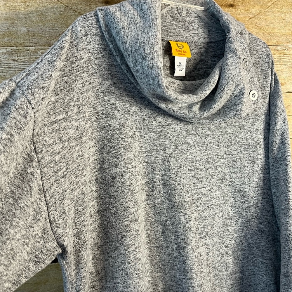 Ruby Rd. Women’s Gray Soft Cowl Button Neck Marle… - image 4